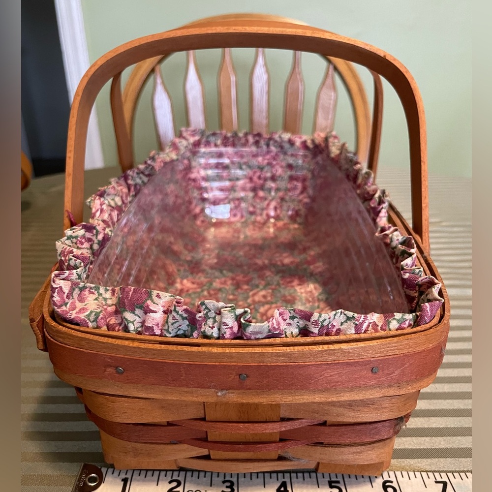 Longaberger Wood Basket with Pink Floral Fabric Liner - Picture 4 of 14